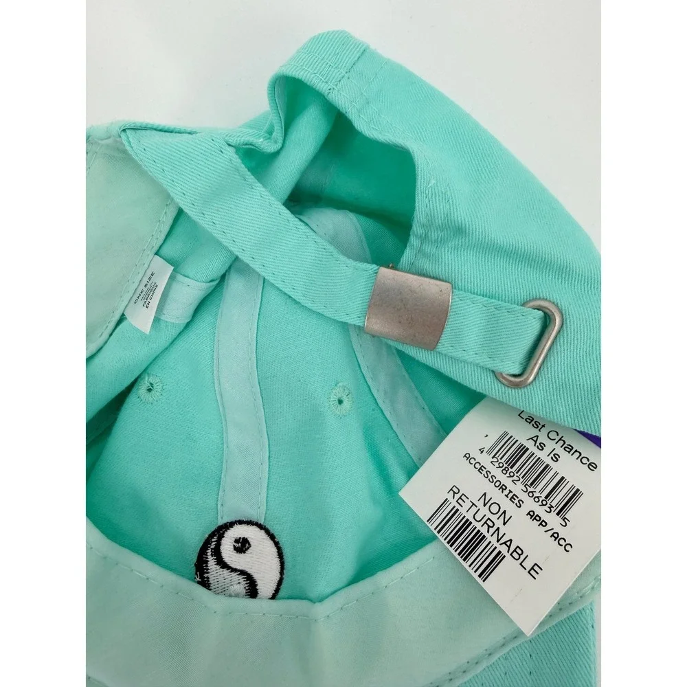 Yin Yang Embroidered Mint Green Cotton Baseball Cap Adjustable Hat One Size
